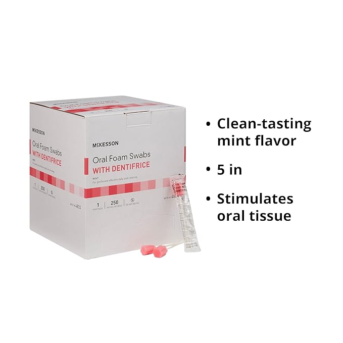 McKesson Oral Foam Swabs with Dentifrice, Gentle and Daily Oral Cleaning, Mint, 250 Count, 1 Pack
