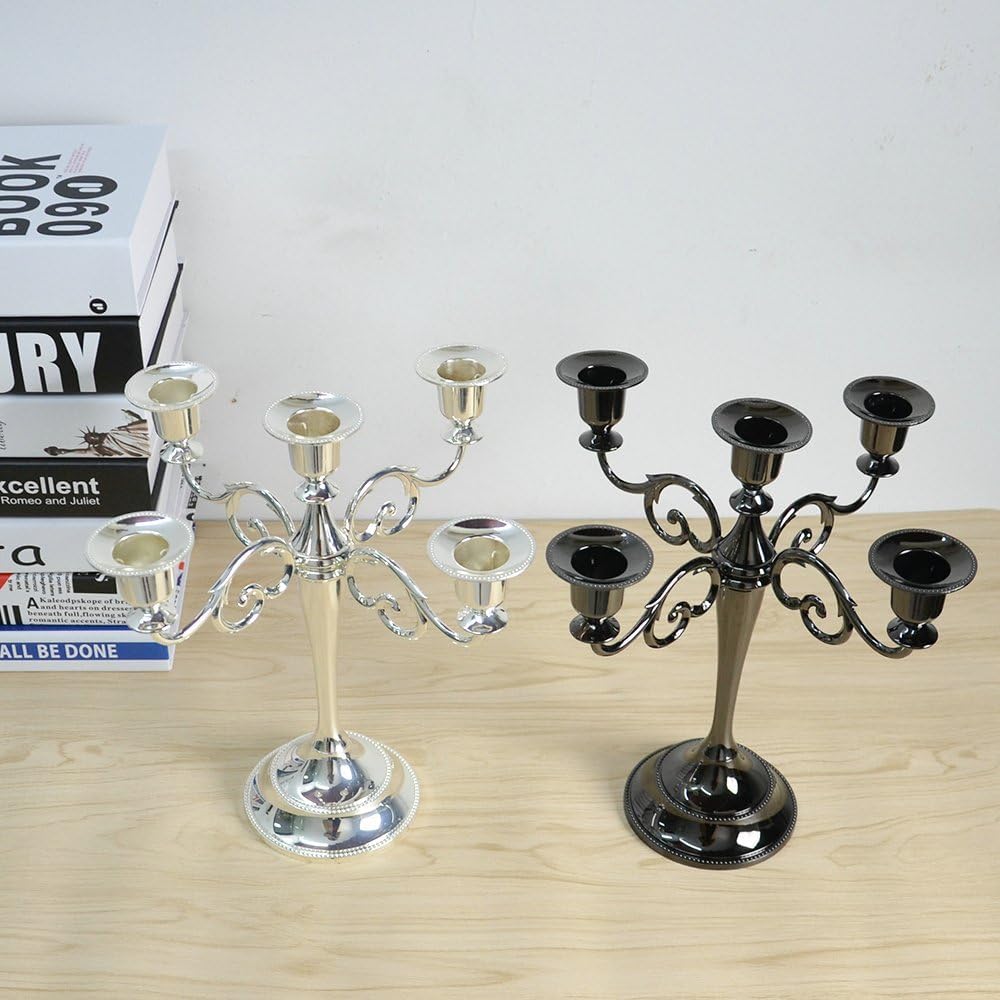 JEVIMORY Black Candelabra Candle Holders for Pillar Candles 10.6 inch Tall, 5 Candle Candlestick Holder for 1/2-1 inch Taper Candles Halloween Candelabra Decoration Easy Assembly (Black)