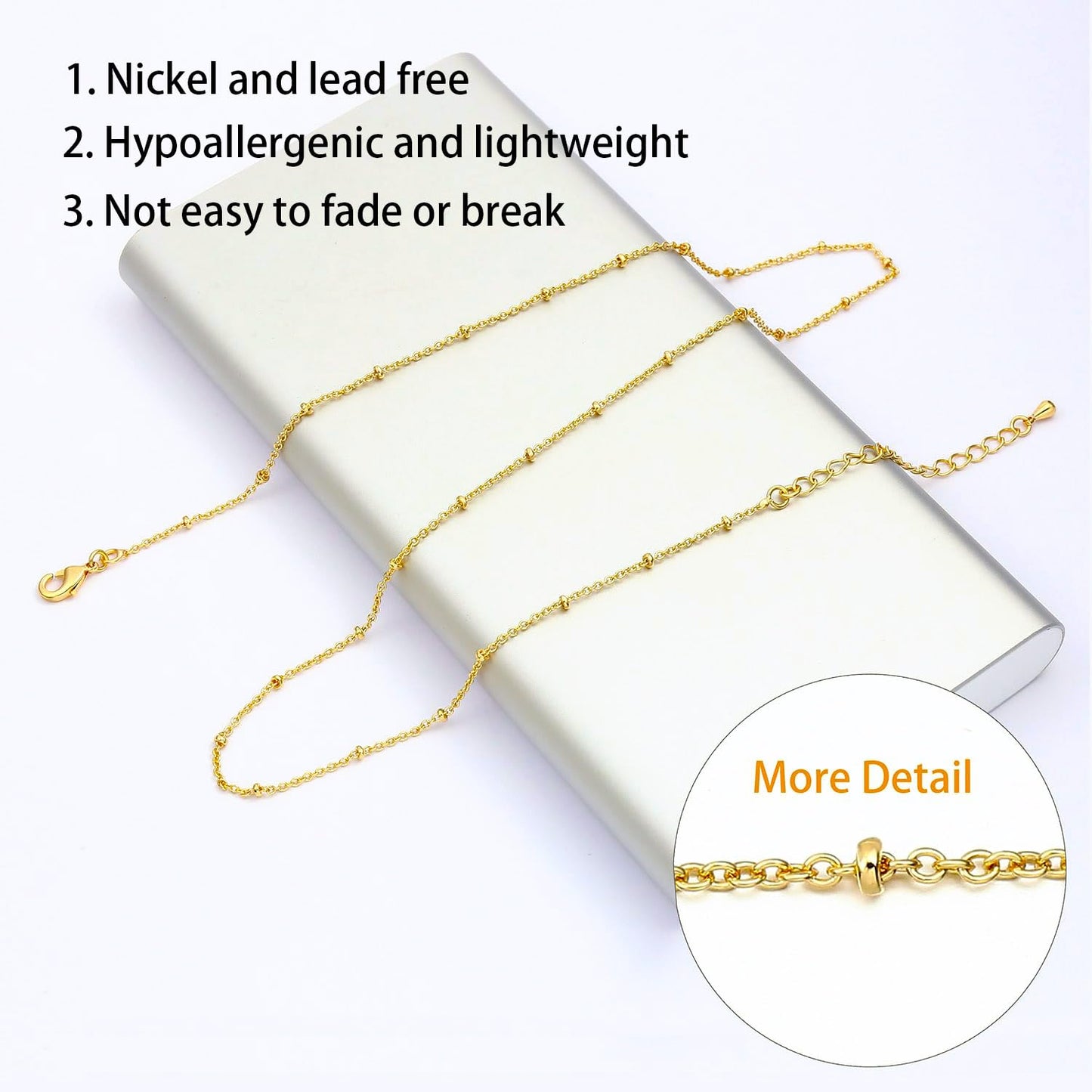MAIKERDER 14K Gold Plated Thin Satellite Chain Necklace for Women Minimalist Dainty Simple Gold Beaded Necklaces Non Tarnish 18 Inches