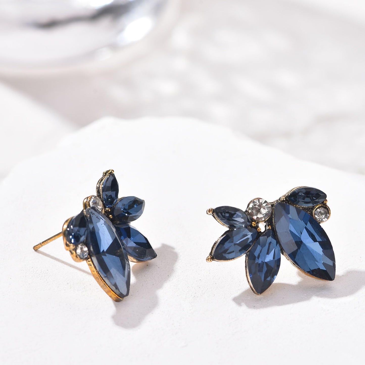 Navy Blue Rhinestone Earring Sparkly Faux Crystal Drop Earrings for Women Wedding Prom Party