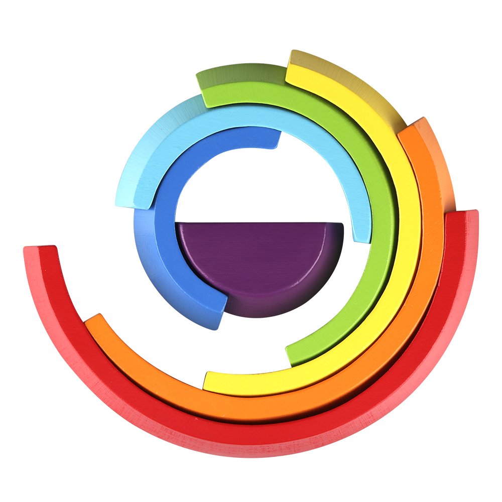 Coogam Wooden Rainbow Stacker Nesting Puzzle Blocks - Tunnel Stacking Game Building Creative Color Shape Matching Jigsaw Learning Toy Set Board Early Development for Kids Boy Girl