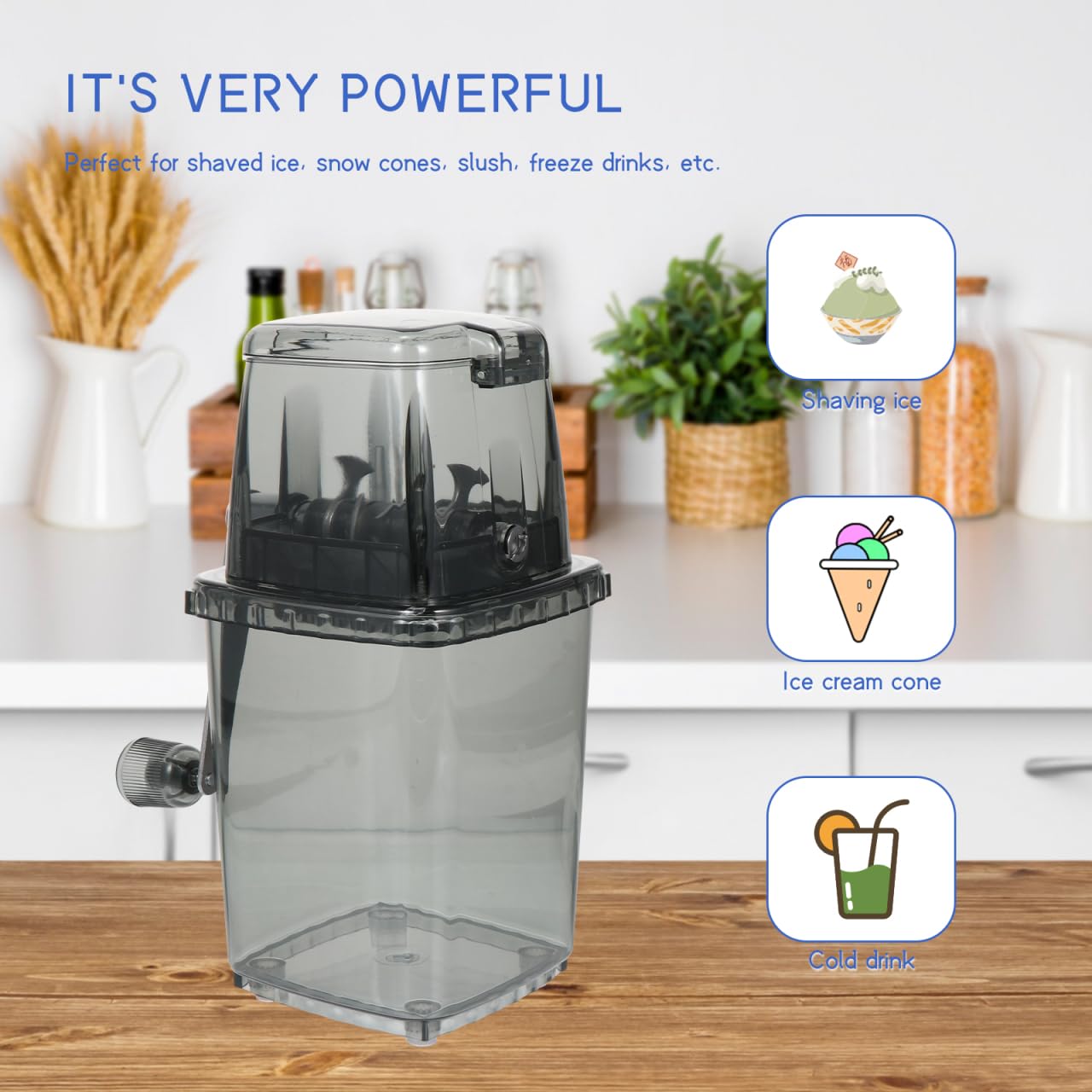 HOOTNEE Portable Hand Crank Ice Crusher Manual Ice Cube Chopper for Home Kitchen Bar Tool 9.44X6.10X4.52In Transparent Cover Design for Shaved Slush Drinks