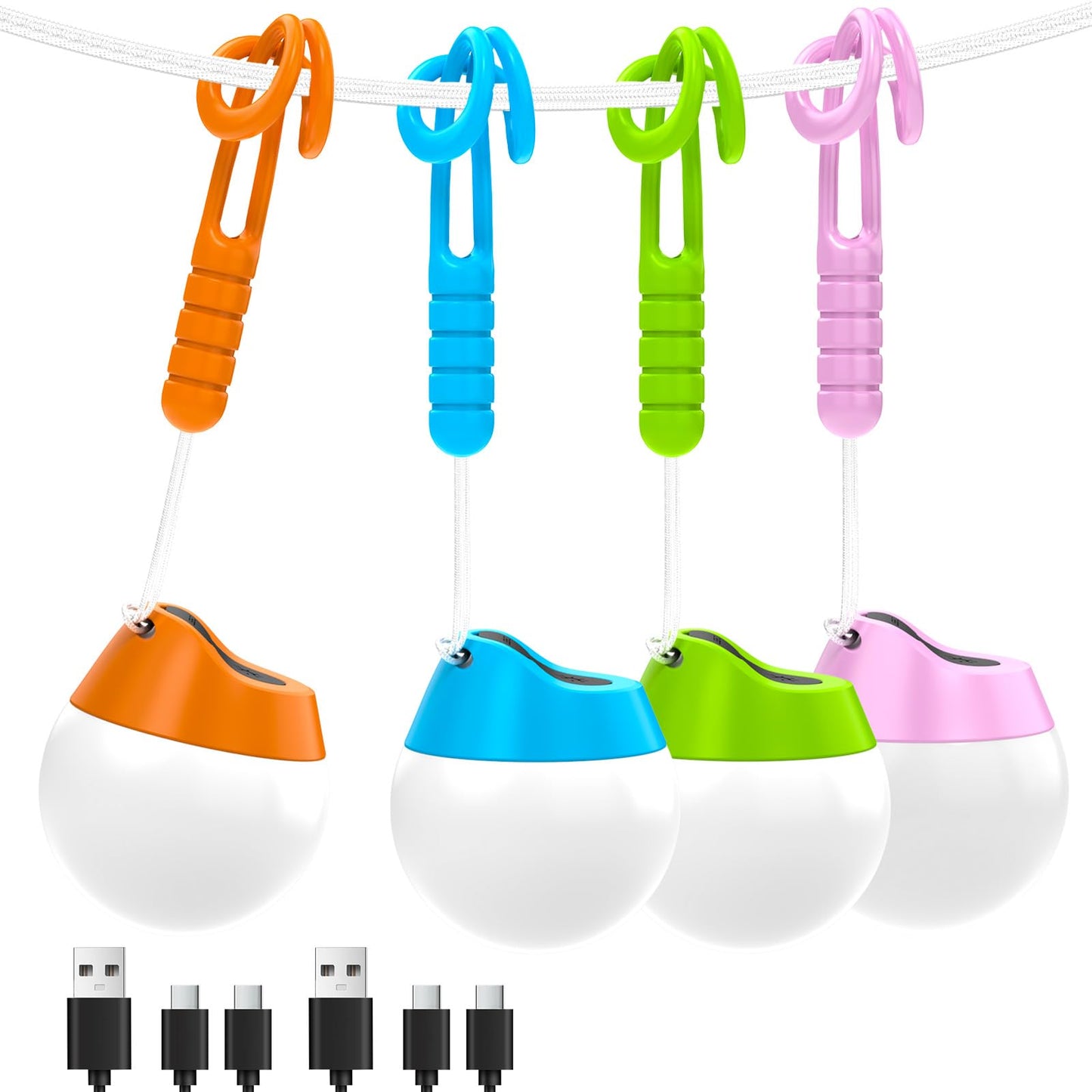 LETMY Rechargeable Camping Lights, 4 Pack Portable Tent Lights with 4 Lighting Modes, 150LM Mini Camping Lantern Waterproof, Only 20g Hanging Tent Lantern for Hiking Power Outages Emergency Kids Gift