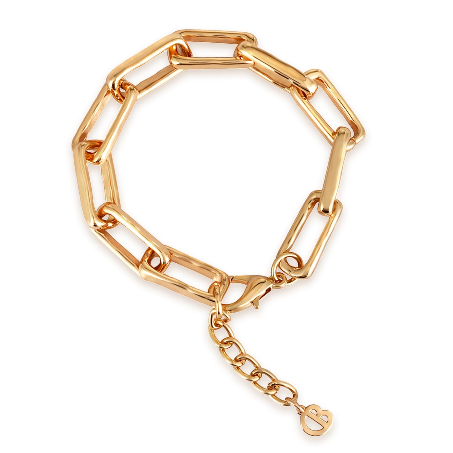 COBI Chunky Bracelets for Women, Paperclip Bracelets, Coffee Bean Chunky Link Bracelet, 18K Gold & Sterling Silver Plated, Stackable Thick Large Punk Jewelry 7.4''+1.2''-Thin Paperclip Gold