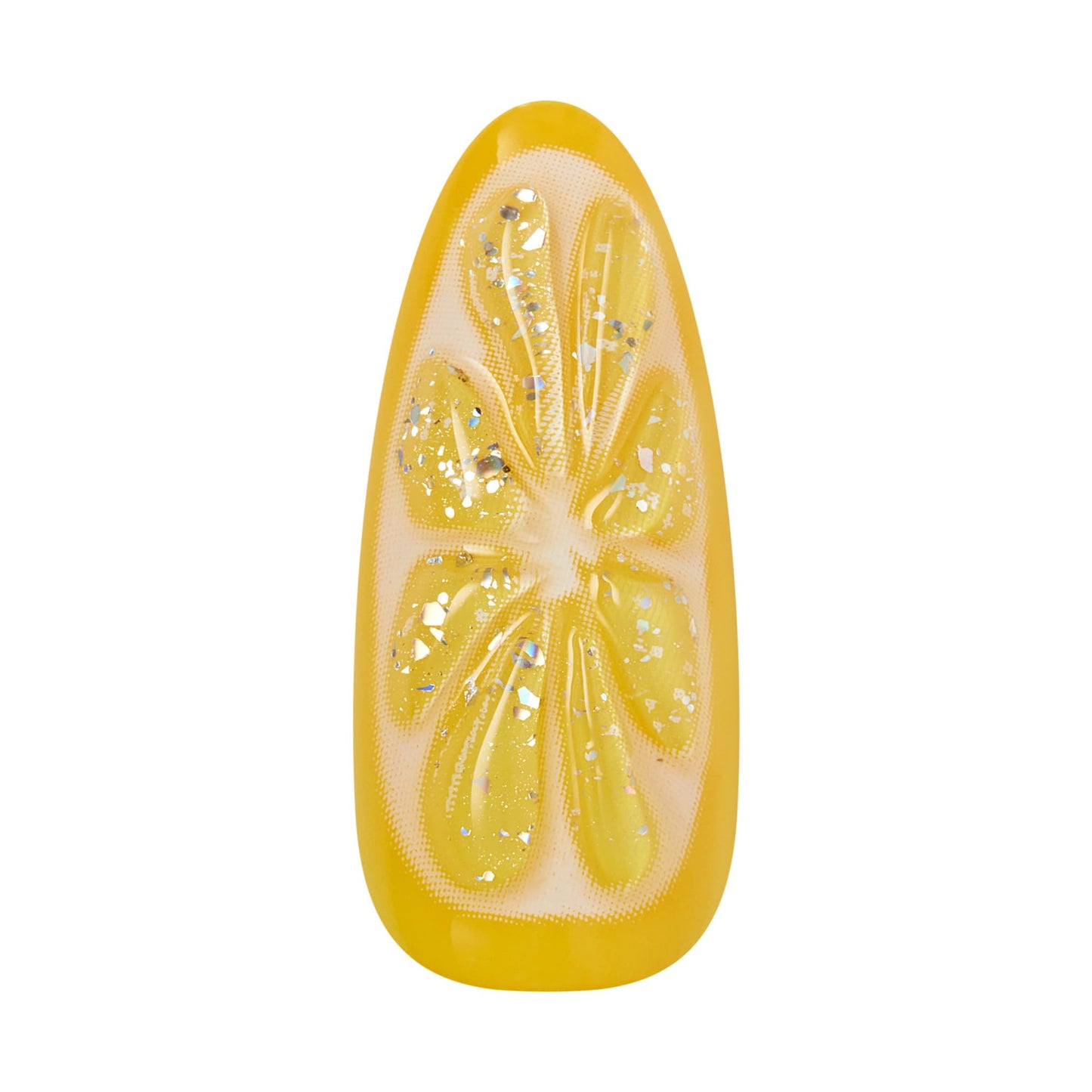 Kiss Glam, Press On Nails, Nail glue included, 'Cherish the Moment', Yellow, Long Size, Almond Shape, Includes 32 Nails, 2g Glue, 1 Manicure Stick, 1 Mini File