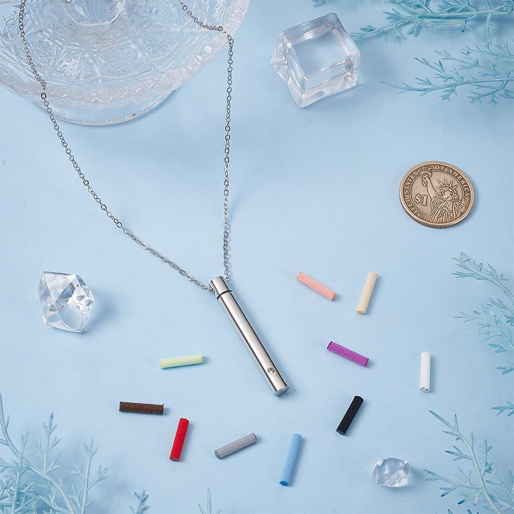 FINGERINSPIRE Column Essential Oil Necklace with 10Pcs Fibre Perfume Pads 20.35 inch Aromatherapy Diffuser 304 Stainless Steel Diffuser Scent Perfume Necklace Aroma Decorative Pendant