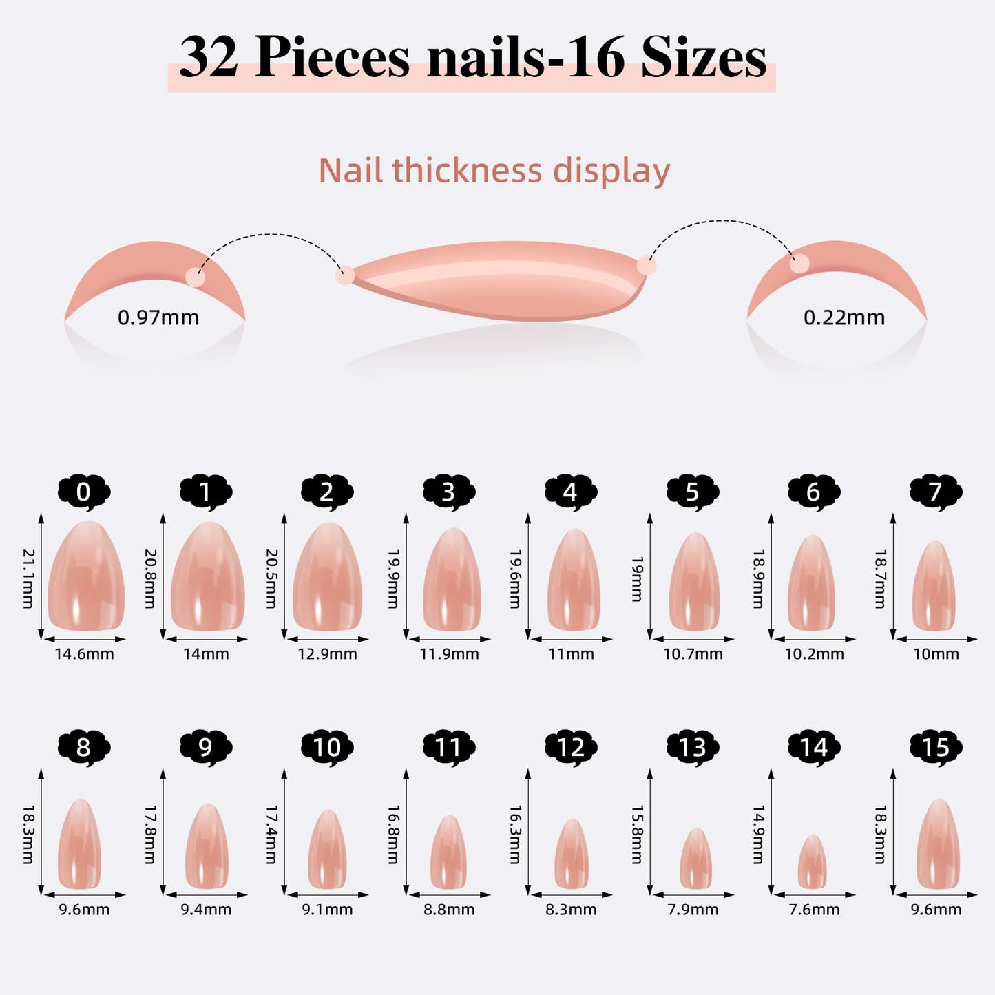 Sifvoo Pink White Ombre Press On Nails Short Almond, Glossy Reusable Press On Nails for Women, 32 Count 16 Sizes Nail Kit with Glue (SV-05)