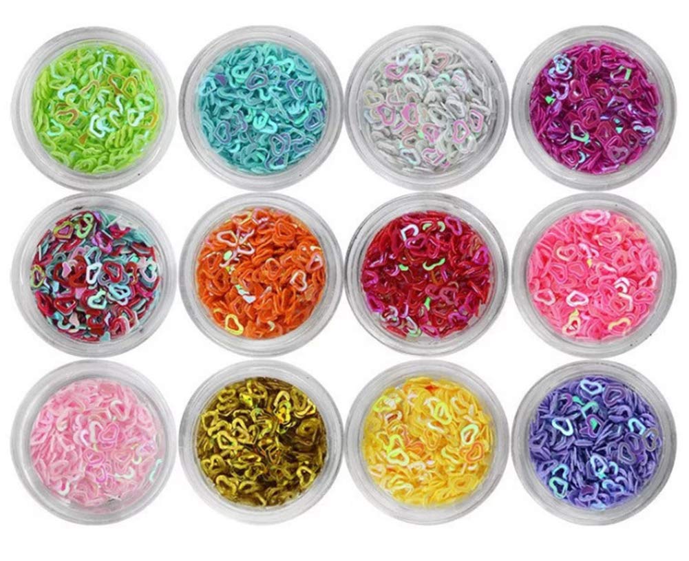 Minejin Nail Art Glitter 3D Heart Sequin Charms Cutout Star Slime Flakes For Nail Face Eye Slime 12 colors