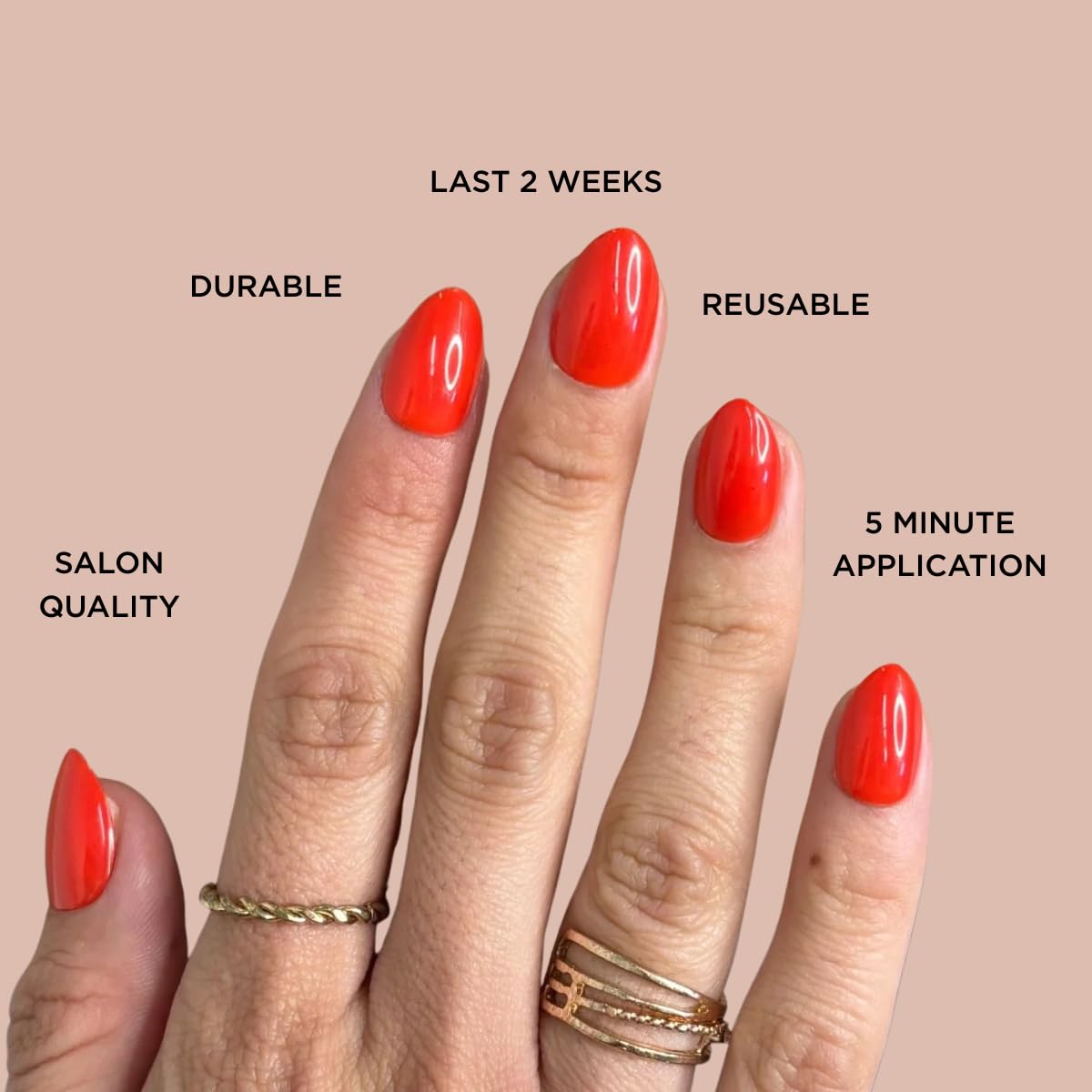 HAPPY HOUR Press-On Nails by Lavaa Beauty | Short Round Bright Orange-Red Summer Nails with Glossy Finish