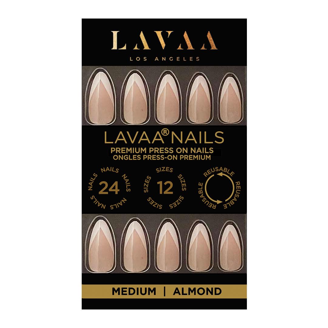 V FRENCH Press-On Nails by Lavaa Beauty | Medium Almond | French Tip Almond Nails