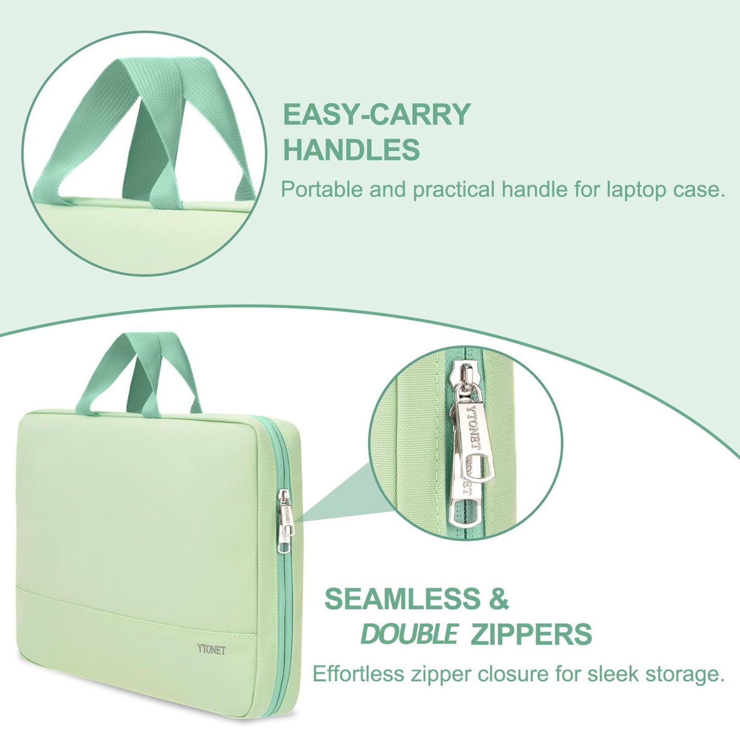 Ytonet Laptop Case, 15.6 inch Laptop Sleeve with Handle, TSA Water Resistant Computer Carrying Case Compatible for MacBook, HP, Dell, Lenovo, Asus Notebook, Gifts for Men Women, Mint Green