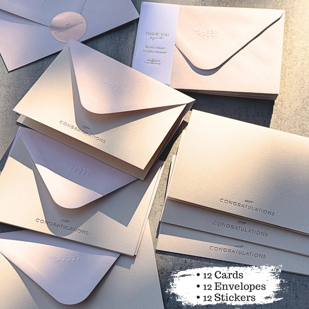 RUN2PRINT Congratulations Cards with Envelopes, 12 Pack, Ivory, Blank Inside