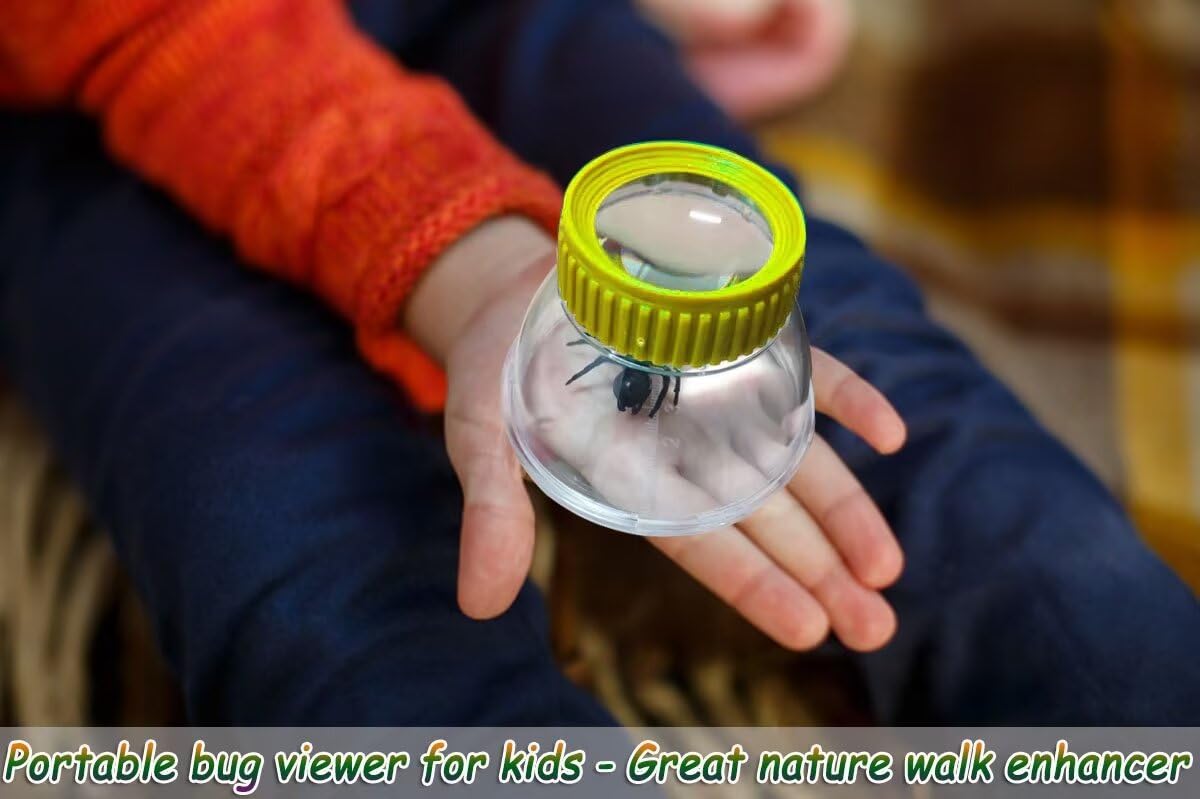 Bug Cather 5X Magnifyer Insect Jar Observation Kit Bug Viewer Built-in 7cm Ruler with 2 Plastic Tweezers Bug Catcher Kit for Kids Science Nature Exploration (4Pack, Yellow)