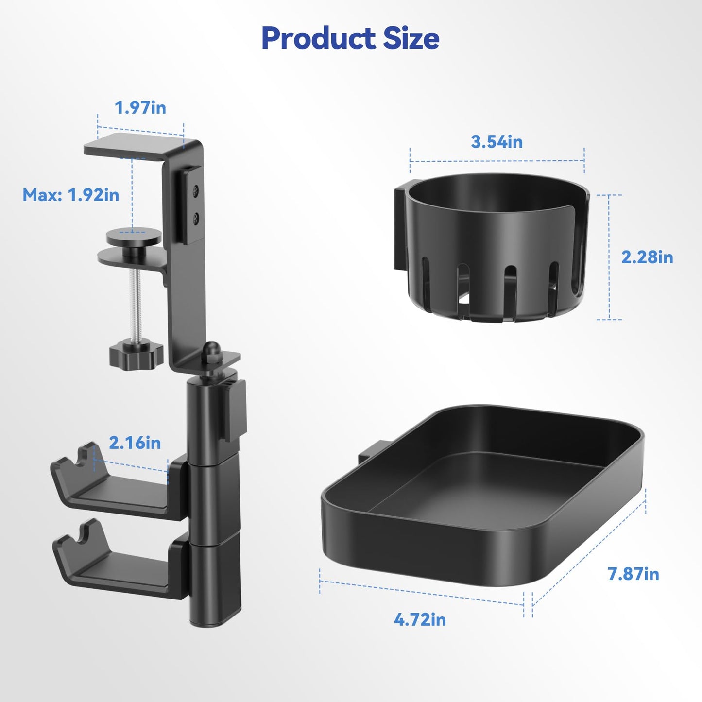 KDD Desk Cup Holder with 2 Headphone Hook - Rotating Pencil Holder & Detachable Drawer Tray - Clamp on Under Desk Headphone Holder Hidden Storage for Office School Home Accessories