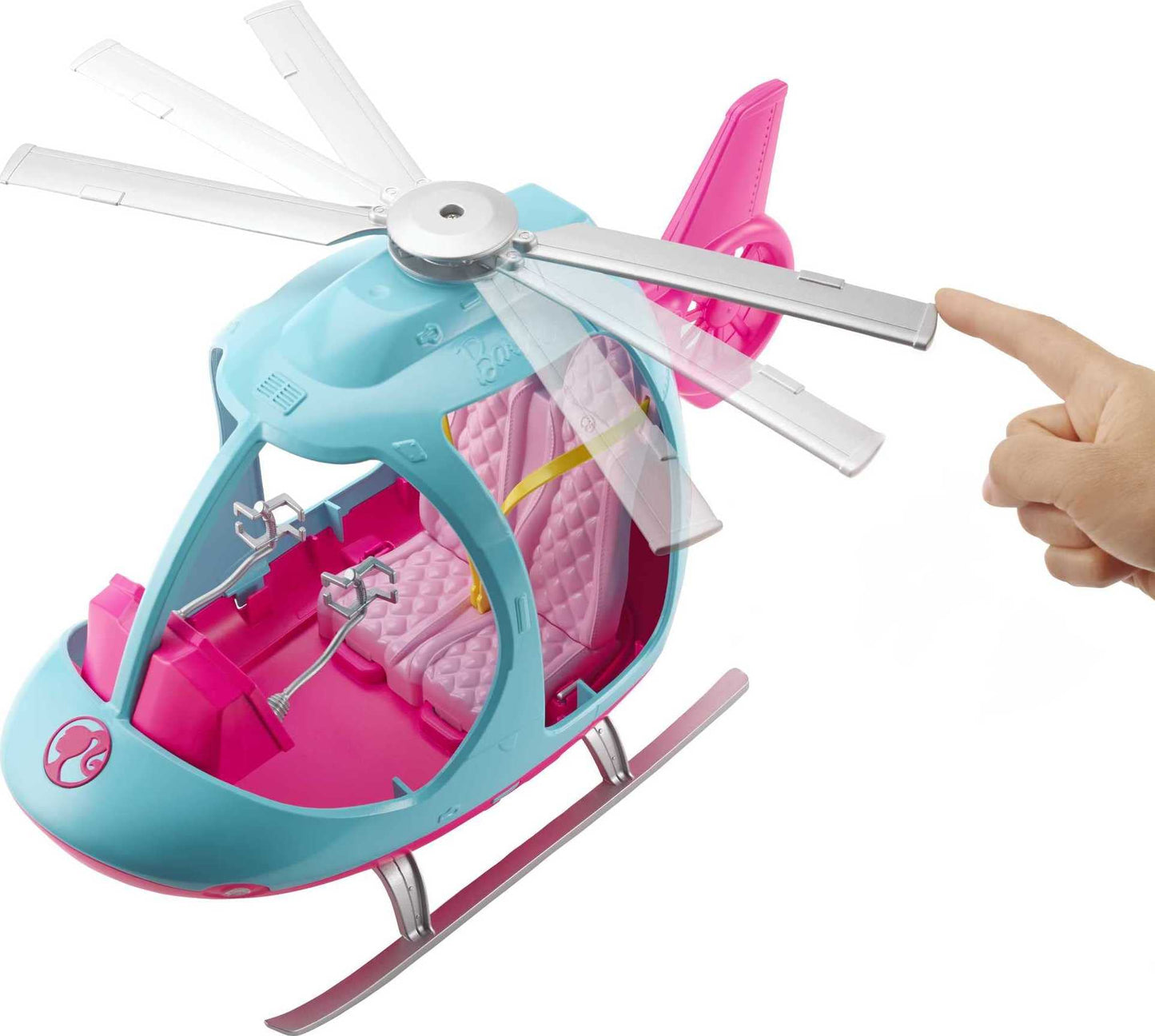 Barbie Helicopter with Spinning Rotors, Pink and Blue 2-Seater Design with Seatbelts and Pilot "Controls"