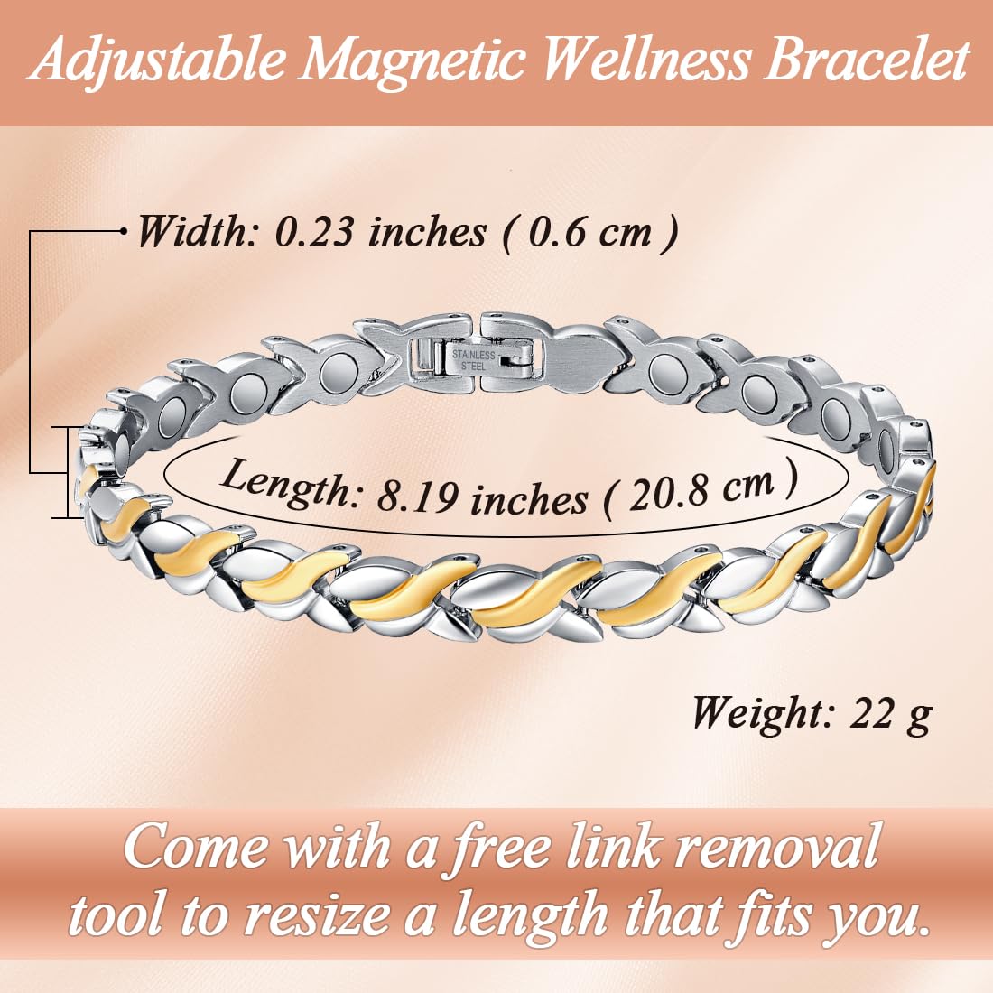 Cigmag Magnetic Bracelets for Women, Titanium Steel Premium Ultra Strength Magnets,Waterproof and Adjustable
