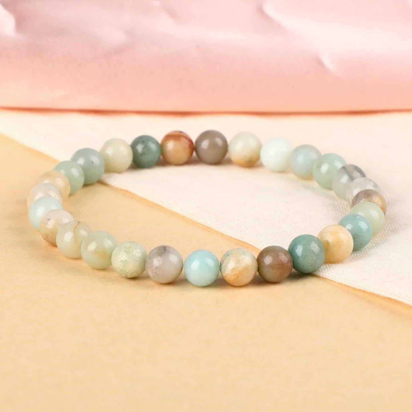 LPBeads Handmade Natural Gemstone Stretch Elastic 6mm Mulitcolor Amazonite Bracelet Healing Crystal Round Stone Beads Jewelry Gifts for Women Men