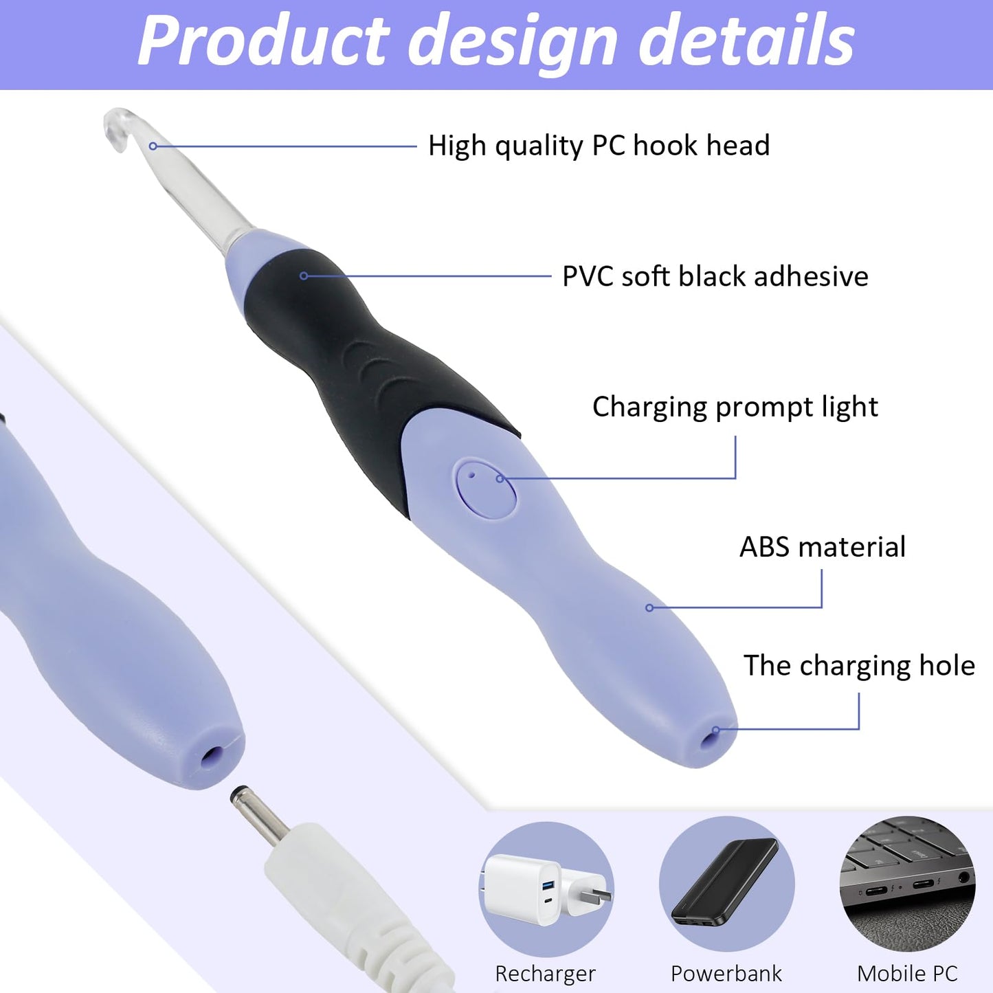 Light Up Crochet Hook Set, 11 Sizes Lighted Crochet Hooks with Case, Rechargeable Crochet Hook 2.5 mm to 8 mm, DIY Crochet Hooks Set for Crocheting and Knitting, Interchangeable Heads Hooks