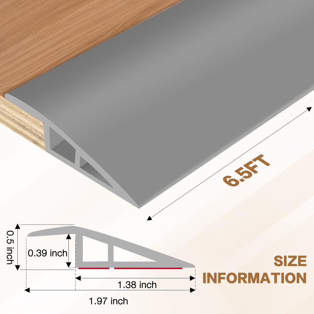 Floor Transition Strip Vinyl Door Threshold Ramp Self Adhesive Carpet Edging Strip Doorway Edge Trim (6.6 Foot)