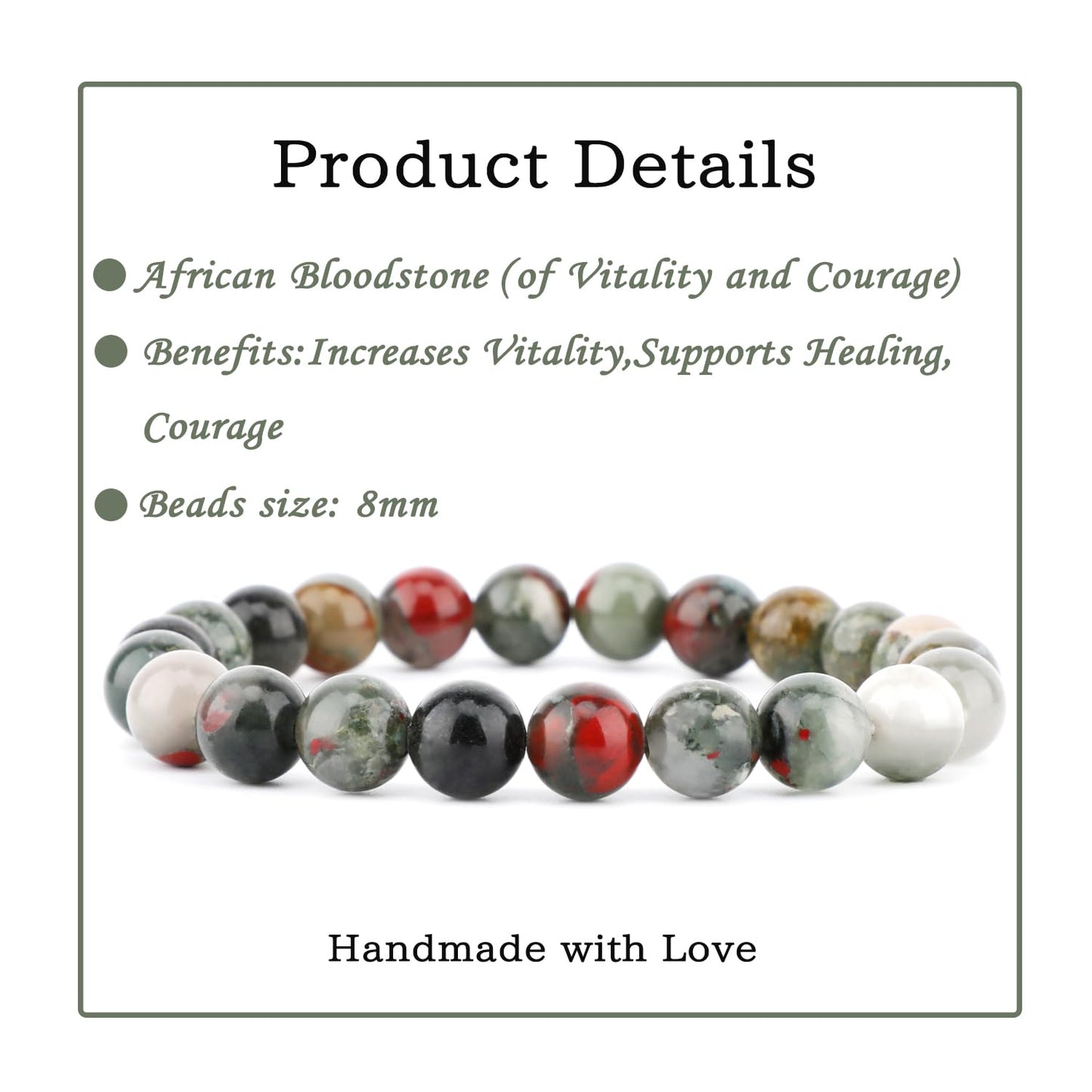 Bymitel 8mm African Bloodstone - Handmade Reiki Gemstone Stretch Bracelet, Natural Beauty & Spiritual Essence, Crystal Healing for Unisex Adults