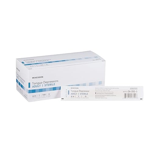 McKesson Tongue Depressors Adult Size, Sterile, Individually Wrapped, Wood, Unflavored, Splinter-Free (100, 6")