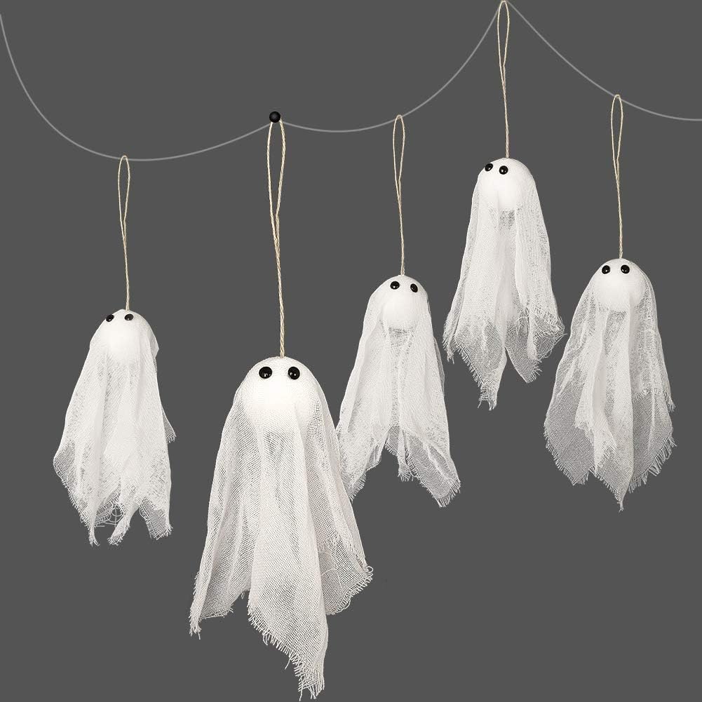 Decor365 Spooky Christmas Tree Hanging Ghost Decor Small Cute White Ghosts Creepmas Decorations Ofiice Classroom Living Room Mini Ghost Garland Outdoor Spookmas Party Decorations (Pack of 12)