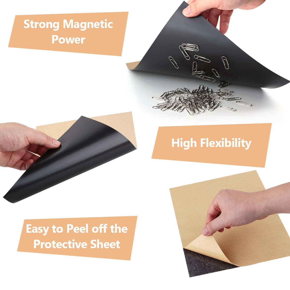 LLPT Adhesive Magnetic Sheet 11 x 14 Inch 10 Pack Flexible Refrigerator Magnet Sheet Sticky Magnetic Paper for Photos Images Educational DIY Craft Paper (MSA111410)