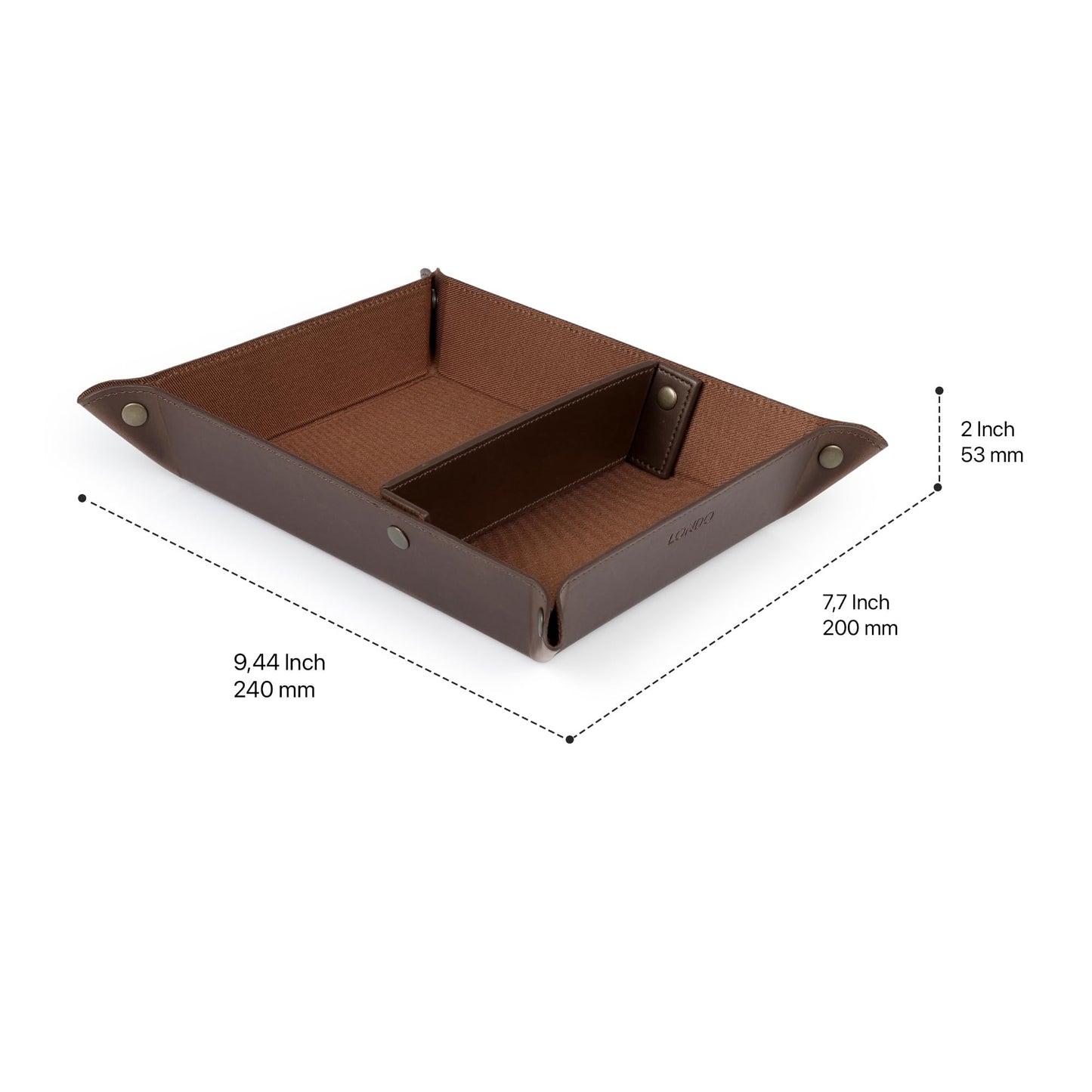 Londo Leather Tray Organizer - Practical Lightweight Water Resistant Computer Table Desk Storage Box for Wallets, Watches, Keys, Coins, Cell Phones and Office Equipment