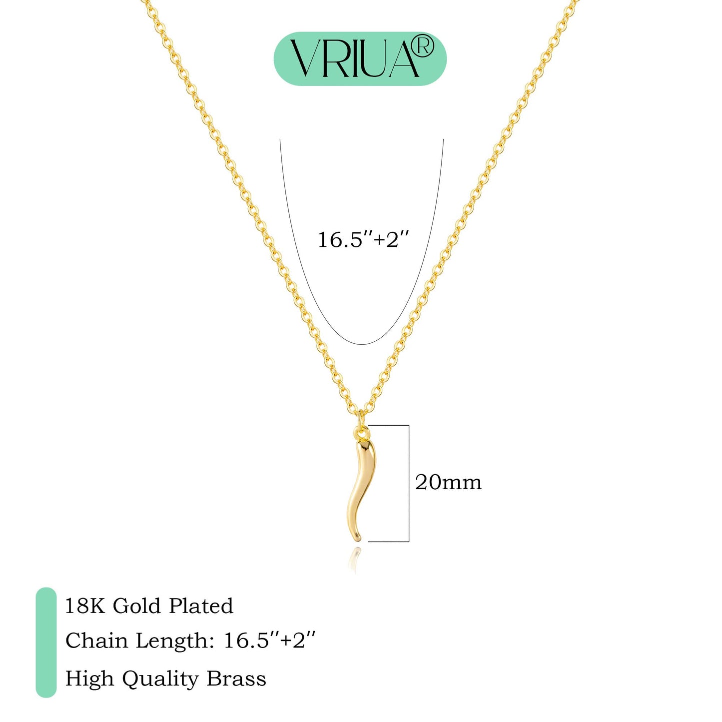 VRIUA Gold Necklace for Women 14k Gold Plated Dainty ltalian Horn Necklace Simple Delicate Jewelry Everyday for Women