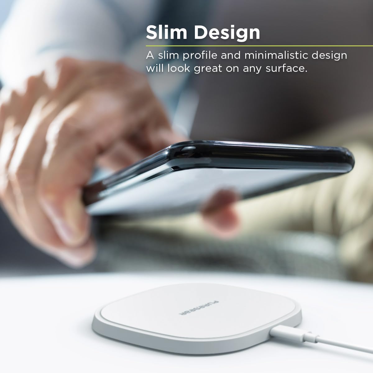 PureGear 15W Qi-Certified Fast Wireless Charging Pad for iPhone 17/17Pro/17ProMax/16/15/14/13/12, Galaxy S25 S24 S23 S22 & More Qi Enable Devices Include AC Adapter, 4Ft USBC Cable(Lifetime Coverage)