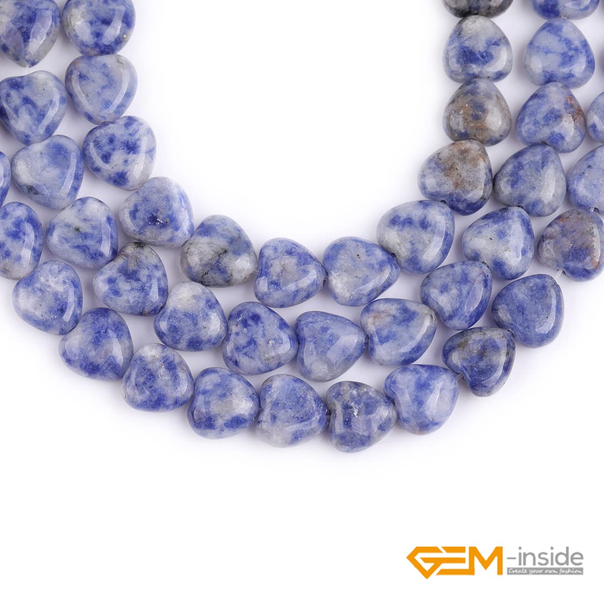 GEM-Inside 10mm Heart Charms Natural Blue Dot Sodalite Jasper Gemstone Stone Beads for Jewelry Making Full 15" Strand Power Energy Healing Chakra Stone Beads
