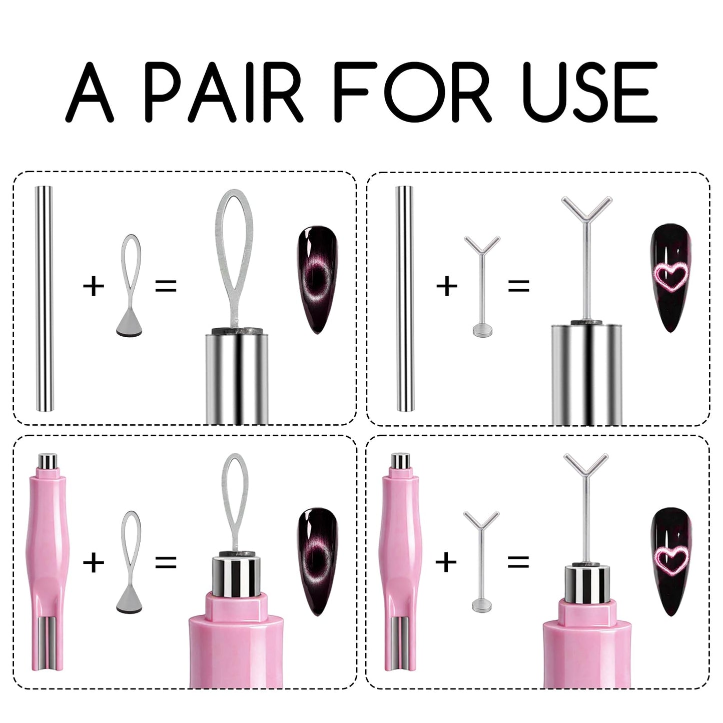 WOKOTO 6 Pcs Cat Eye Nail Art Magnet Pen Set with 4 Y/O Iron Stencils, Multi-Styled Cat Eye Magnet Tools for Heart Ring French Tip Cat Eye Nails, Beginner-Friendly DIY Nail Kit, Salon-Quality Tools