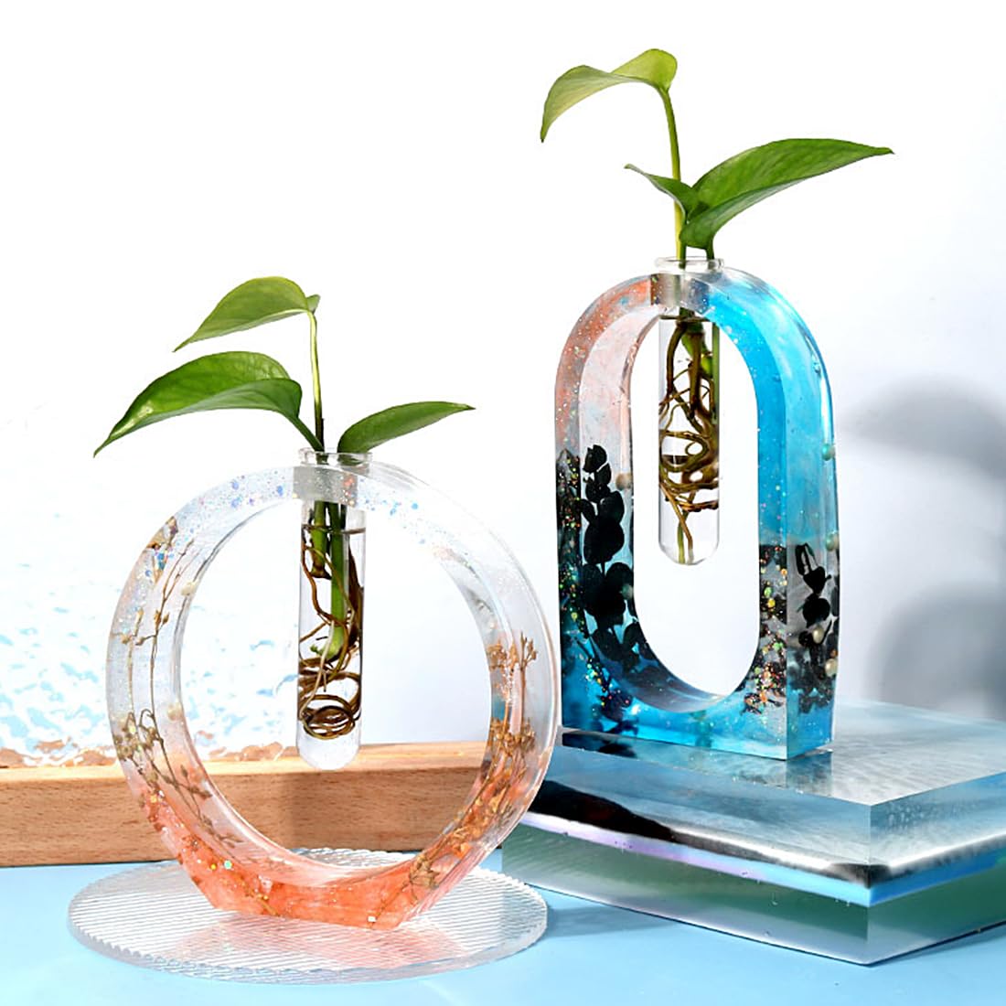Voyyphixa Vase Resin Mold Silicone for Plant Propagation Station, Vase Epoxy Resin Mold with 3 Test Tubes, for Hydroponic Plant, Flower Bud, Home Garden Décor (Elliptical) (Elliptical)
