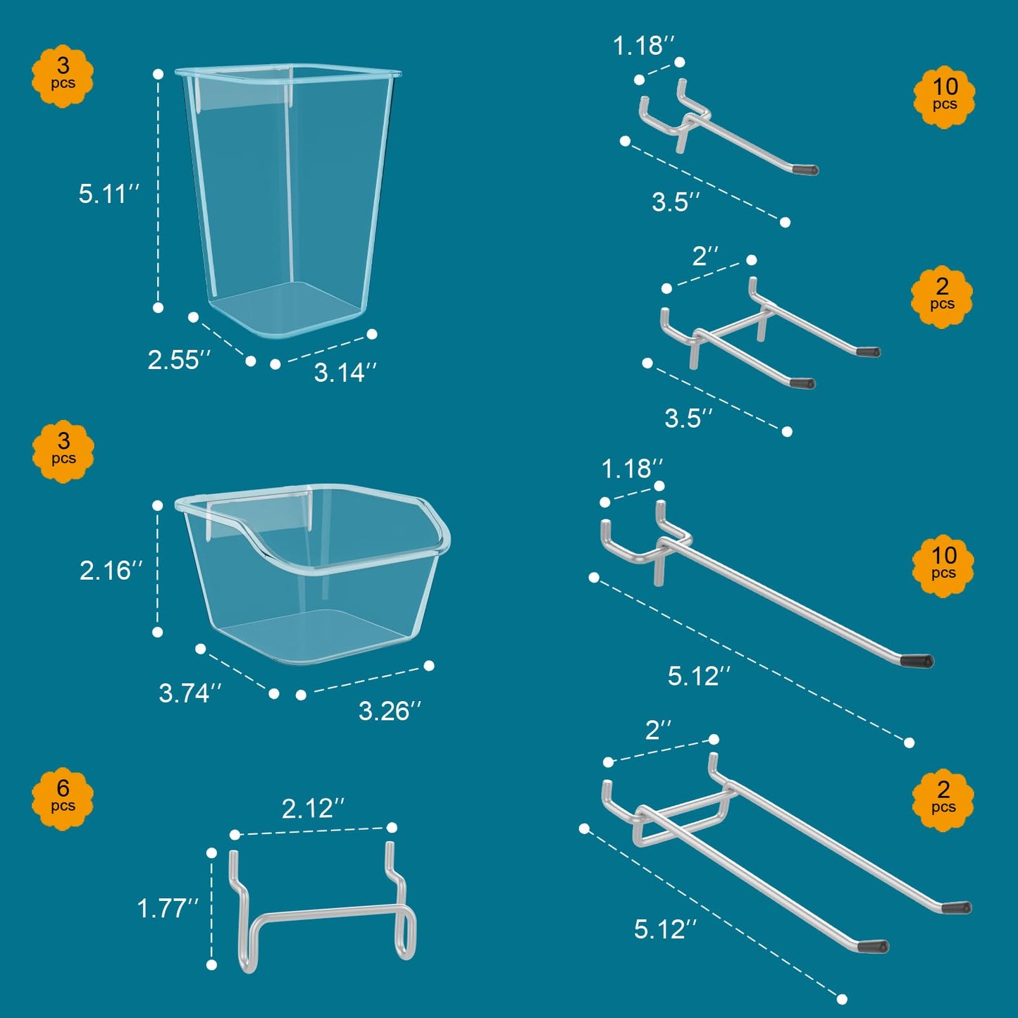 Daanxw Peg Board Accessories Kit,Pegboard Hooks Assortment with Bins,Cups,Wire Baskets,Paper Towel Holder Can be Used for Pegboard Garage Workbench Craft Room Organizing Tools (Transparent Cup+Box)