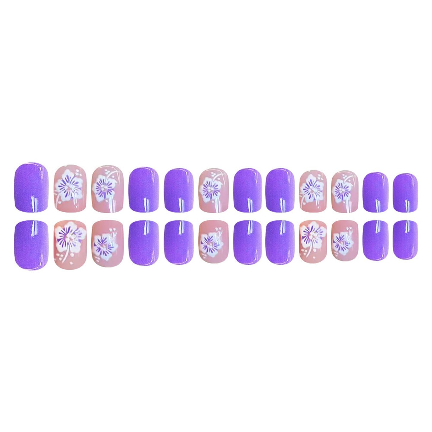 Square Press On Nails Short Fake Nails Leaf With Gradient Design Purple False Nails Spring Summer Acrylic Glue On Nail Full Cover Cute Press Ons Stick On Nail For Women Manicure Art 24pcs