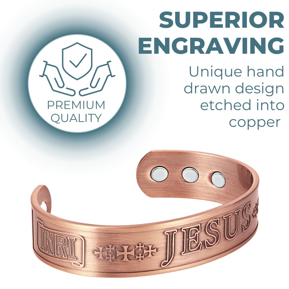 Willis Judd JESUS Men's Pure Copper Magnetic Therapy Adjustable Bracelet Bangle