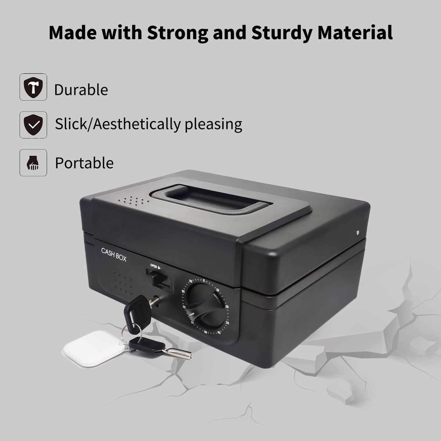 Winstinct Cash Box with lock, with Tracking & Dual Lock System,money box with cash tray, lock safe with key, money-saving storage bag for Home,Office,business (Black)