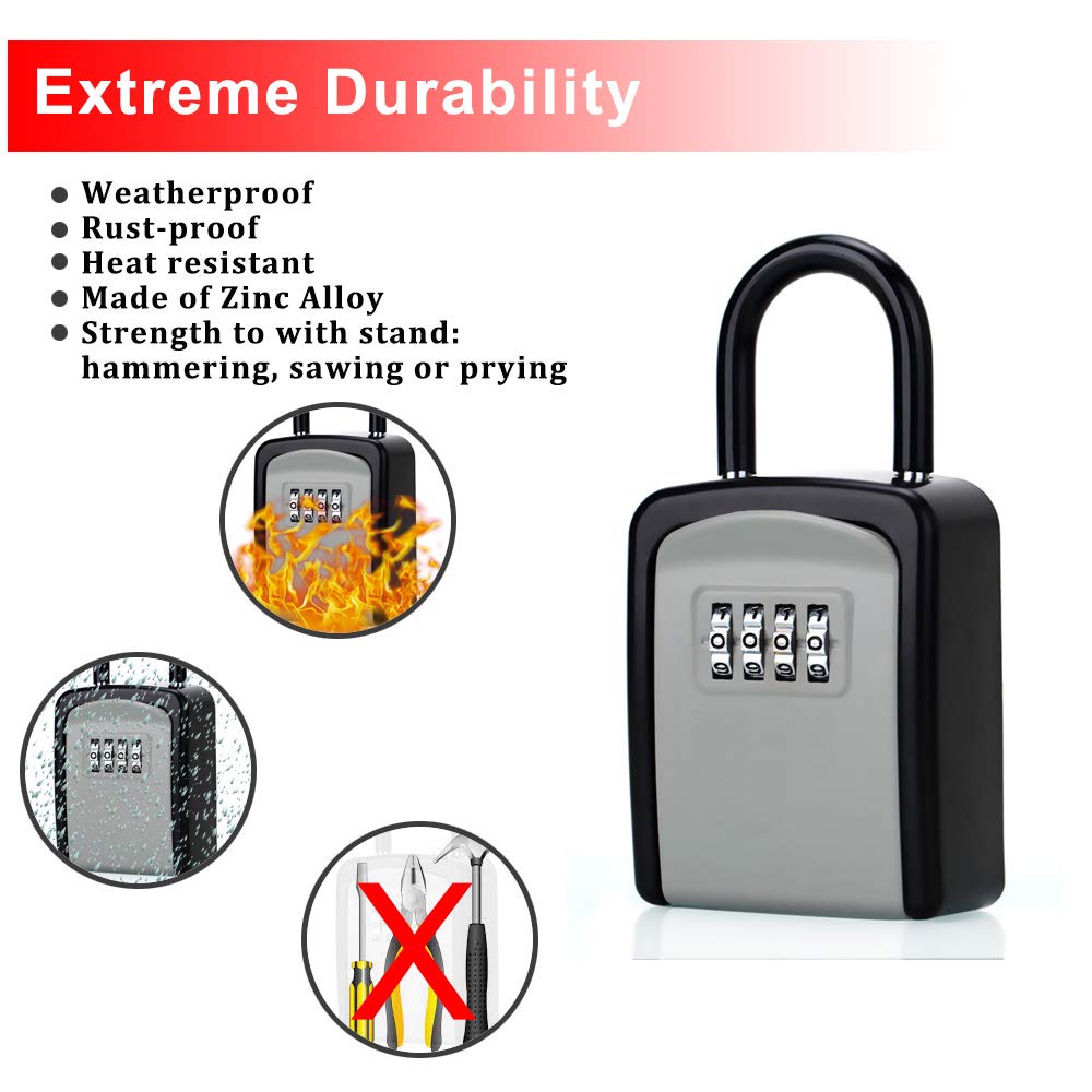 ABRA FOX Key Lock Box, Combination Lock box with Code for House Key Storage, Combo Door Locker (Black-1pack)