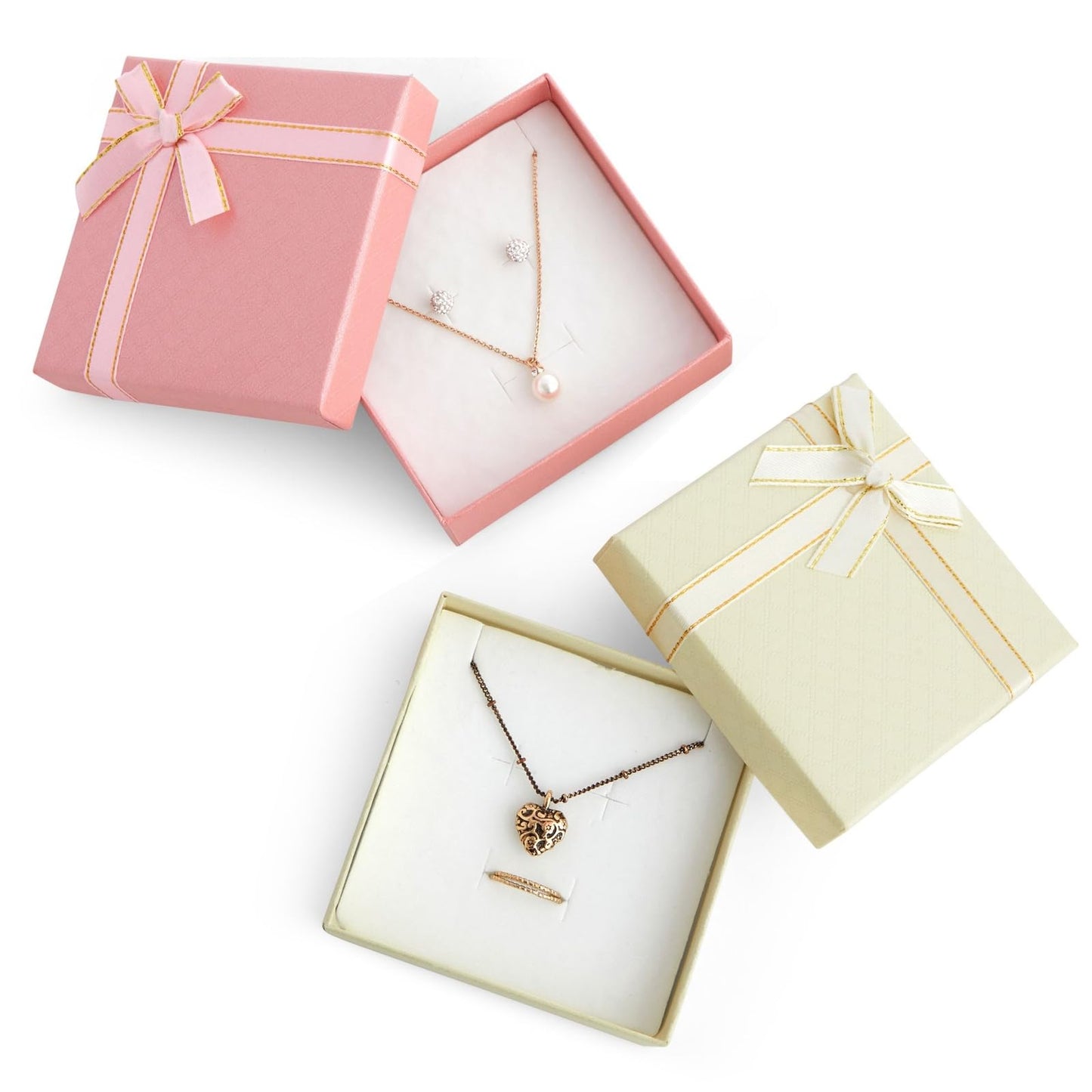 Bright Creations Cardboard Jewelry Gift Box Set - Bulk Gift Boxes with Lids & Ribbon Bows - Packaging for Rings & Necklaces - Earring Case & Bracelet Cases - Pack of 12, 3.5 x 3.5 x 1 in, 4 Colors
