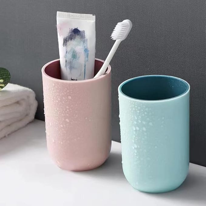 Unbreakable Reusable Drinking Cups Set of 2 Colors, Plastic Toothbrush Cup Tumblers 300 ml/10.5 oz, Dishwasher Safe (Light blue & Light pink)