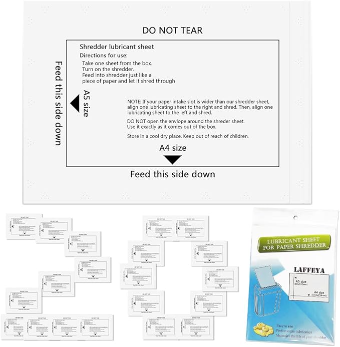laffeya Shredder Lubricant Sheets & Paper Shredder Sharpening Cleaning Sheet, Shredders for Home Office Lubricant Sheets (20)