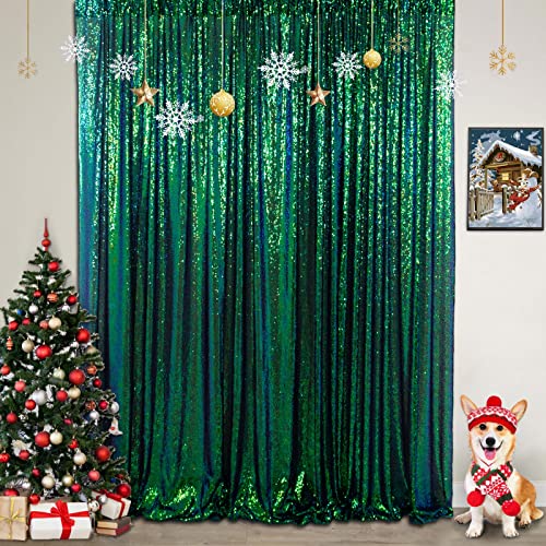 ShinyBeauty Iridescent Green Sequin Backdrop 7FTx7FT - Photo Booth Curtain for Wedding, Baby Party, Birthday - Glitter Fabric - color: Iridescent Green, size: 7FTx7FT