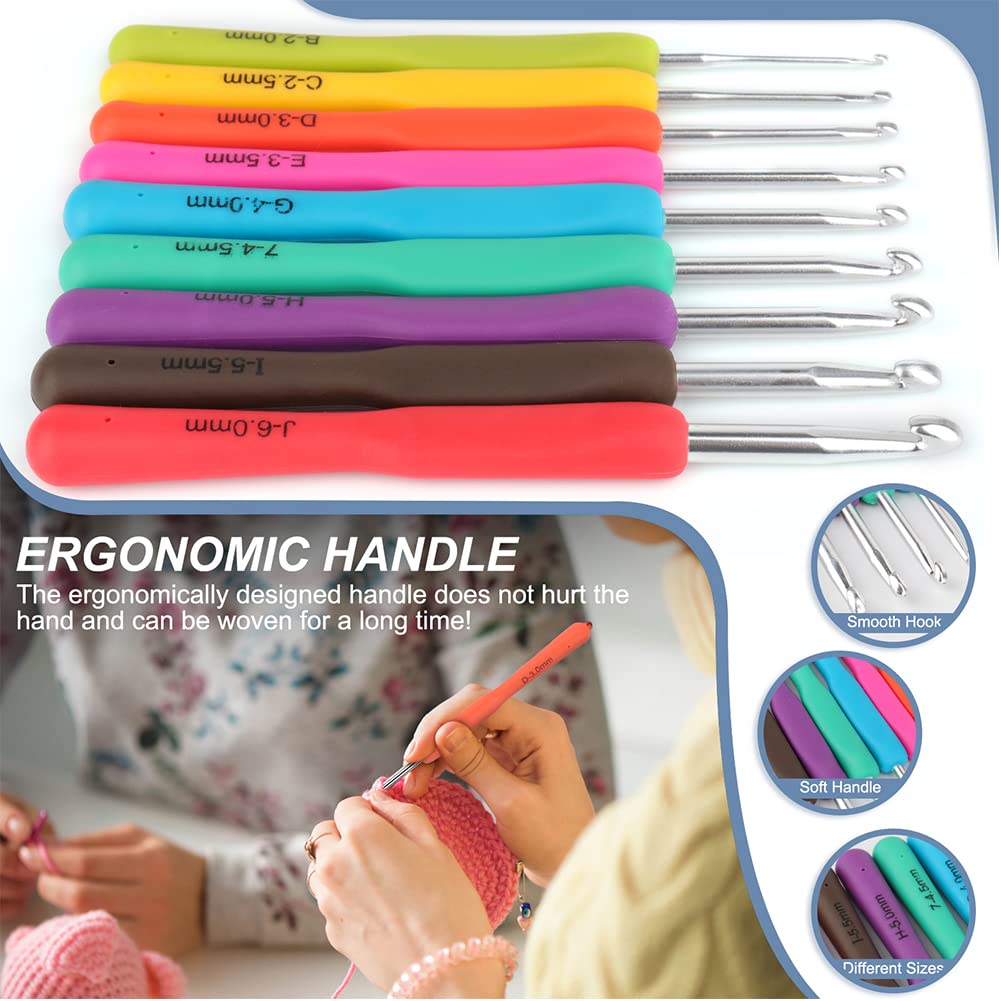 Katech Crochet Hooks Kit with Case, 85-Piece Crochet Hooks Set, Ergonomic Crochet Hook Crochet Needles Weave Yarn Kits DIY Hand Knitting Art Tools for Beginners and Experienced Lovers