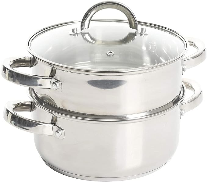 Oster Sangerfield 3.0-Quart Stainless Steel Dutch Oven with Steamer Basket – Durable Kitchen Cookware for Slow Cooking and Steaming