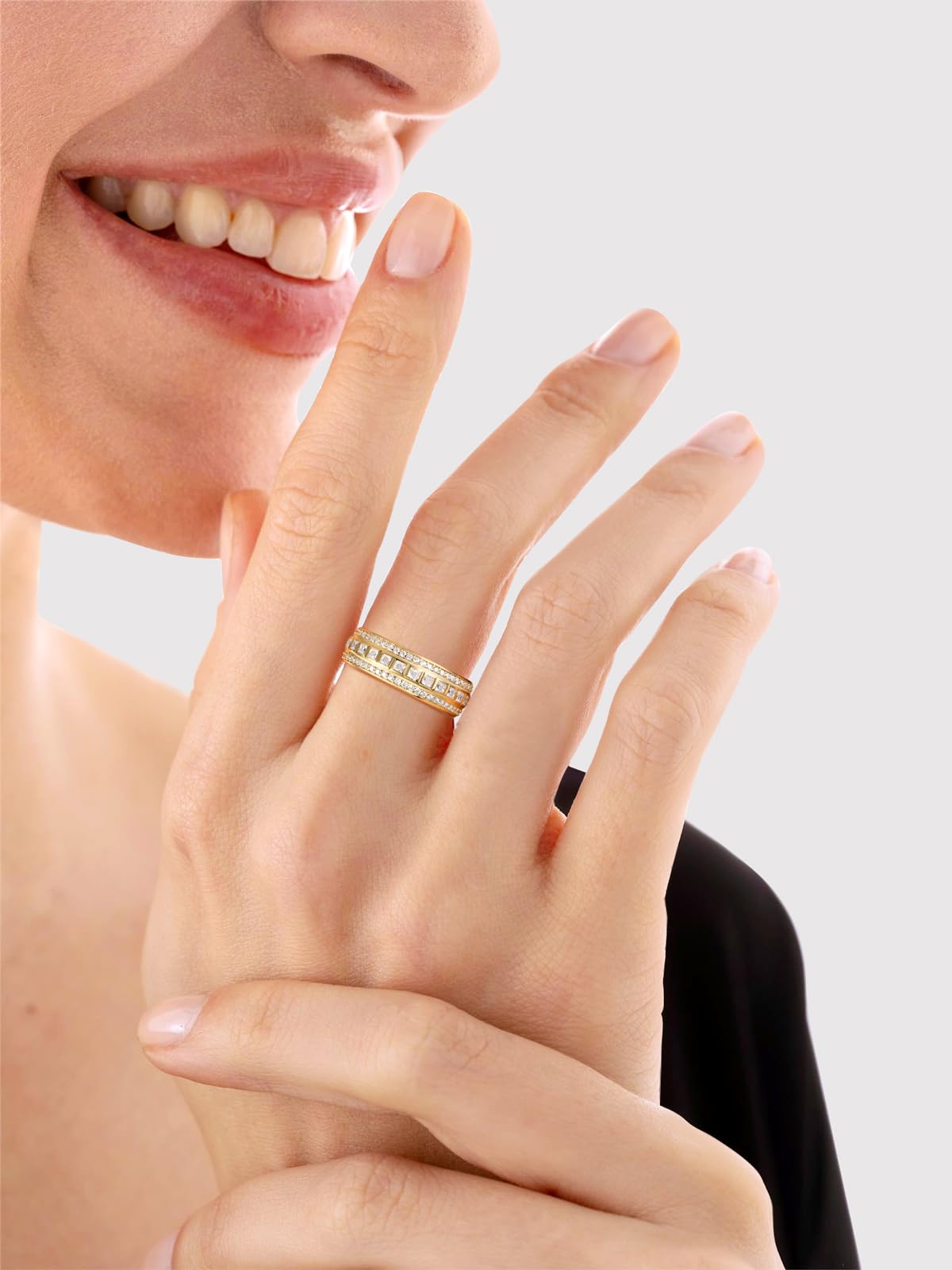 Frbod Women's Diamond Ring Eternity Moissanite Band Gold Plated Bezel Diamond Bands Engagement Gifts for Wife Size 5