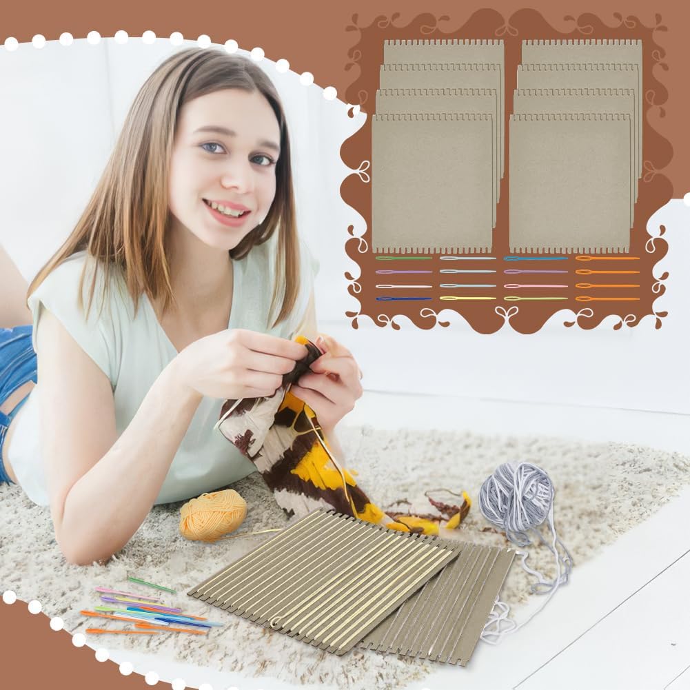 FINGERINSPIRE Cardboard Weaving Looms Kit Include 8pcs Wide Notch Weaving Looms 16pcs Large Eye Plastic Sewing Needle for Beginner Knitting Sewing Crochet Basket Jewelry Art Craft-11-4/5x9-4/5
