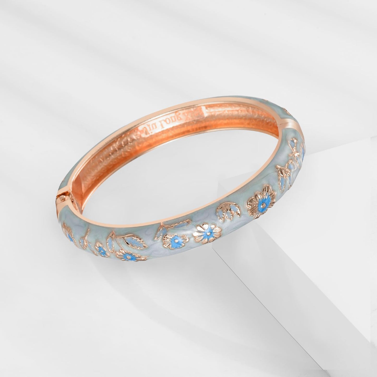 UJOY Gorgeous Bracelets Enameled Floral Cloisonne Gift Plated Cuff Bangles Jewelry Sets Box for Women 55A18-55A35 Blue