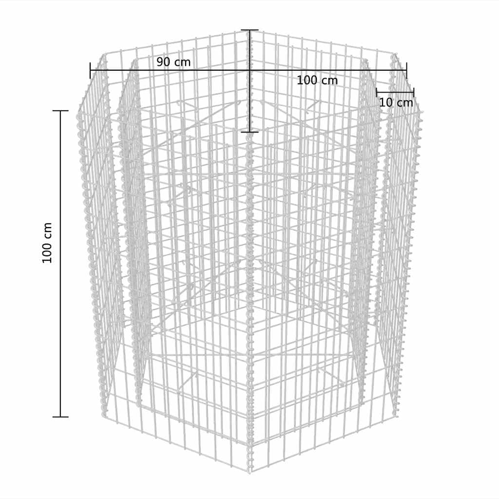YAFF Hexagonal Gabion Raised Bed in Silver Galvanized Steel, 39.4 x 35.4 x 39.4 inches - Heavy Duty 1400 kg Capacity