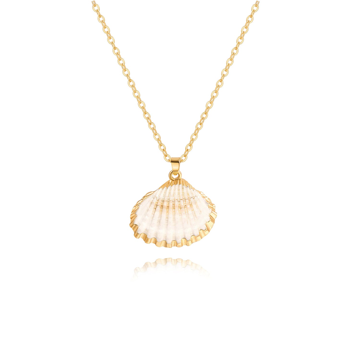 POTESSA Natural Shell Pendant Choker Necklace 18K Gold Plated Cable Chain Adjustable Seashell Necklace for Women Beach