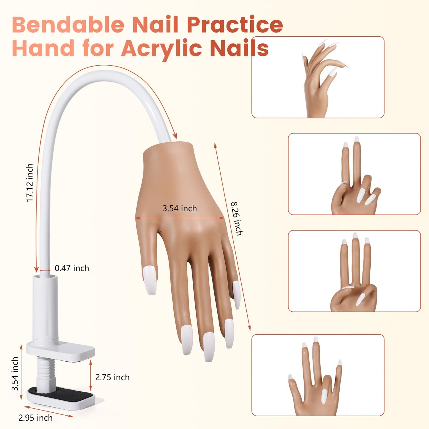 Wilfniee Practice Hand for Acrylic Nails: Nail Tips Won't Fall off From Fake Nail Practice Hand - Flexible Nail Mannequin Hand Practice for Beginners